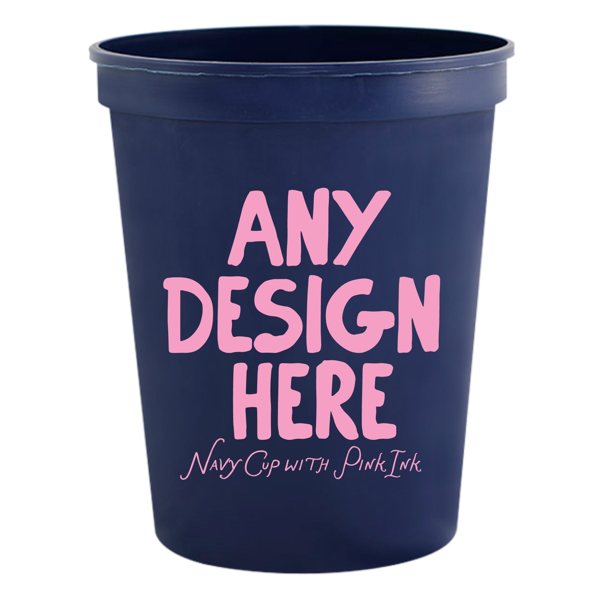 Custom Navy Stadium Cups with Pink Ink