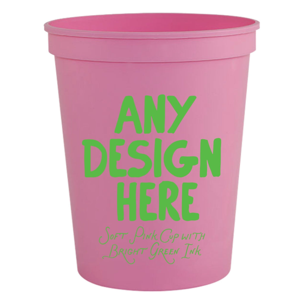 Custom Soft Pink Stadium Cups with Green Ink