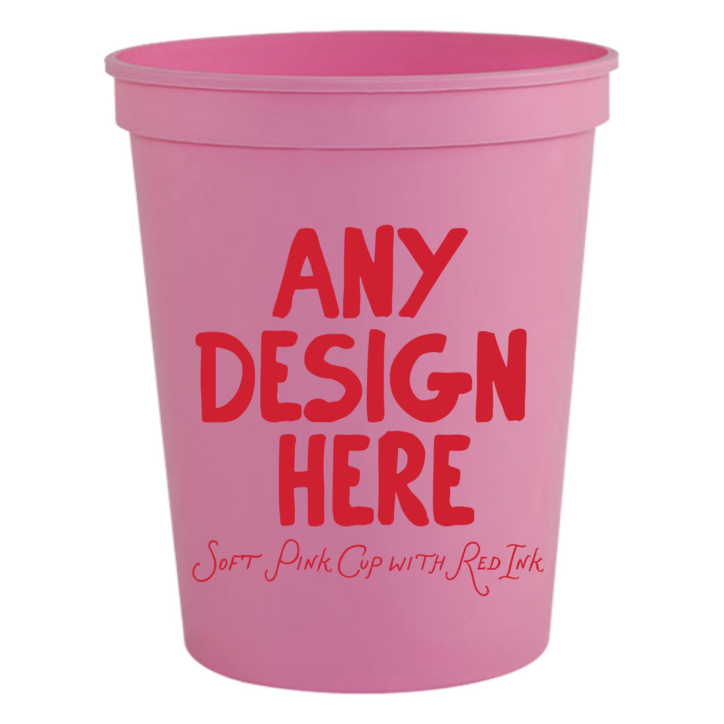 Custom Soft Pink Stadium Cups with Red Ink