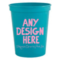 Custom Turquoise Stadium Cups with Pink Ink