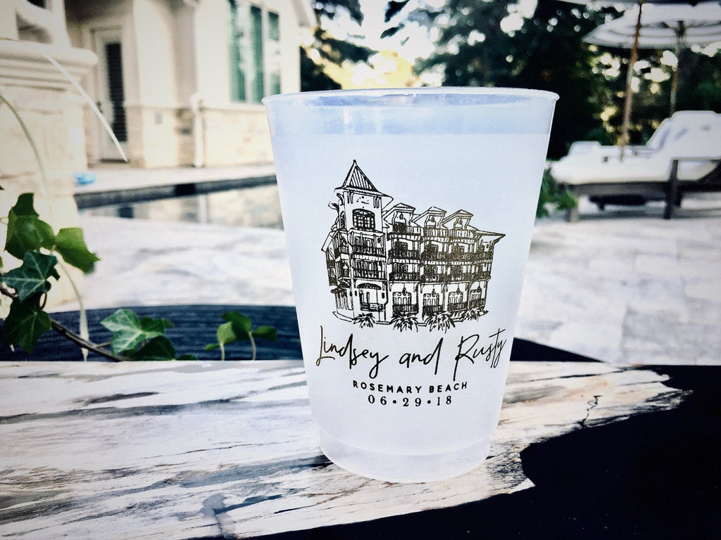 Custom Wedding Venue Sketch Frosted Cups