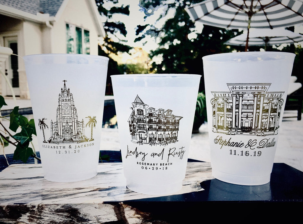 Custom Wedding Venue Sketch Frosted Cups