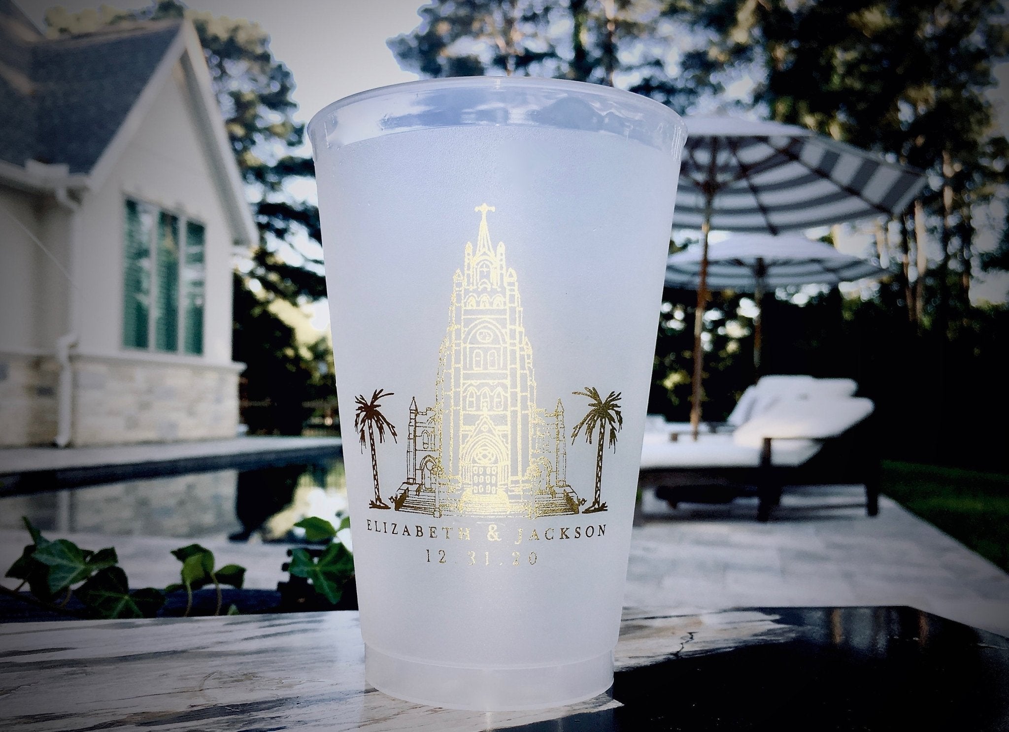 Custom Wedding Venue Sketch Frosted Cups