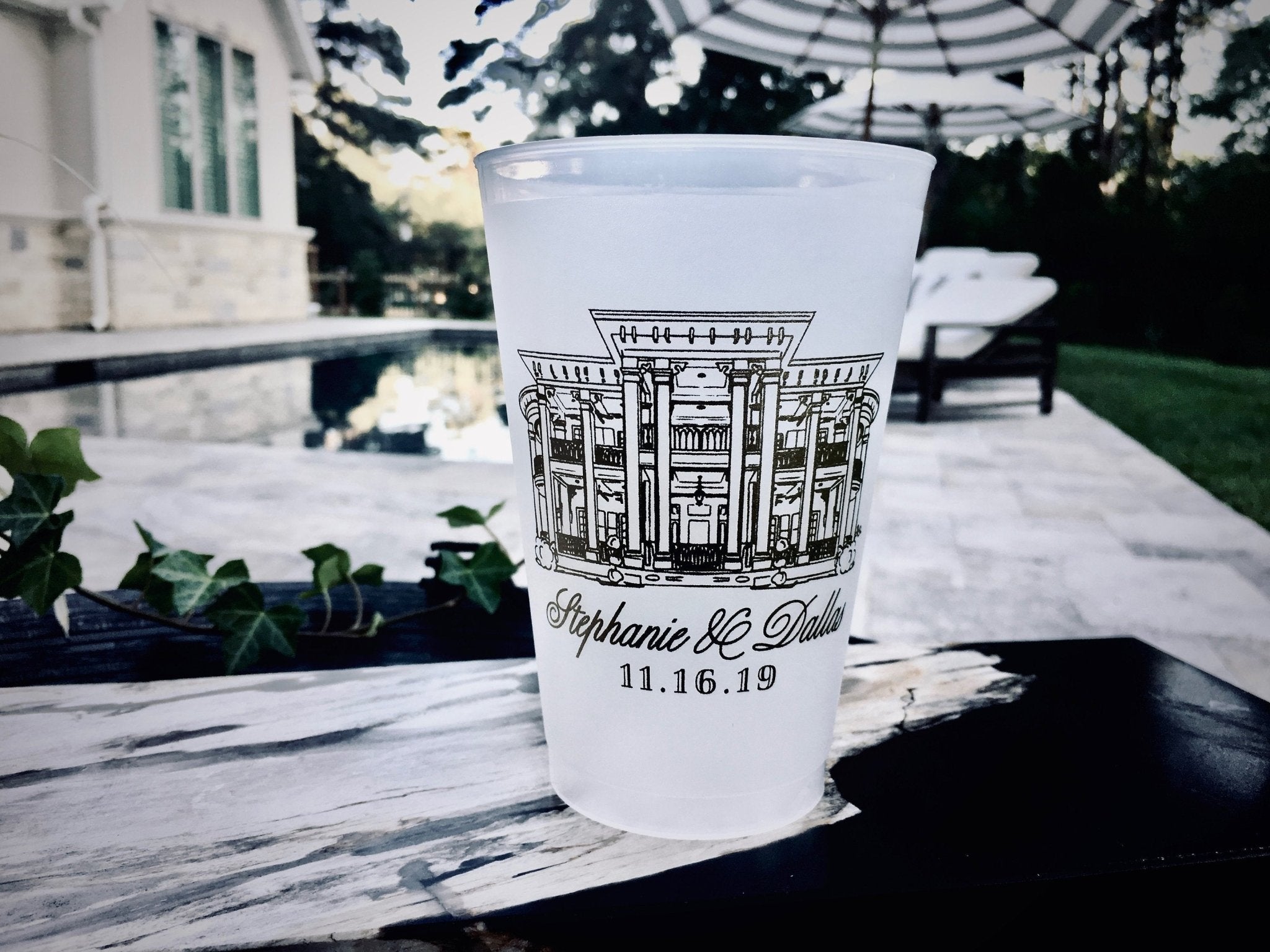 Custom Wedding Venue Sketch Frosted Cups