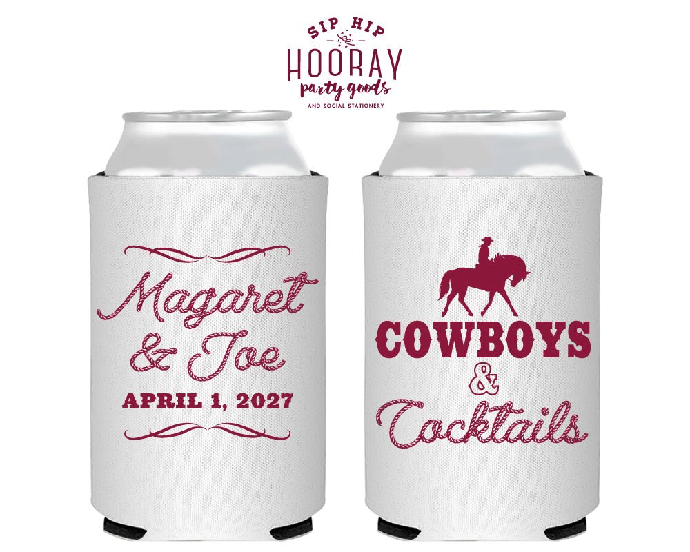 Custom Western Wedding Cowboys and Cocktails Can Coolers