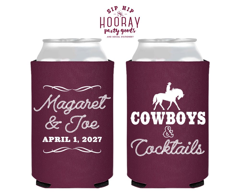 Custom Western Wedding Cowboys and Cocktails Can Coolers