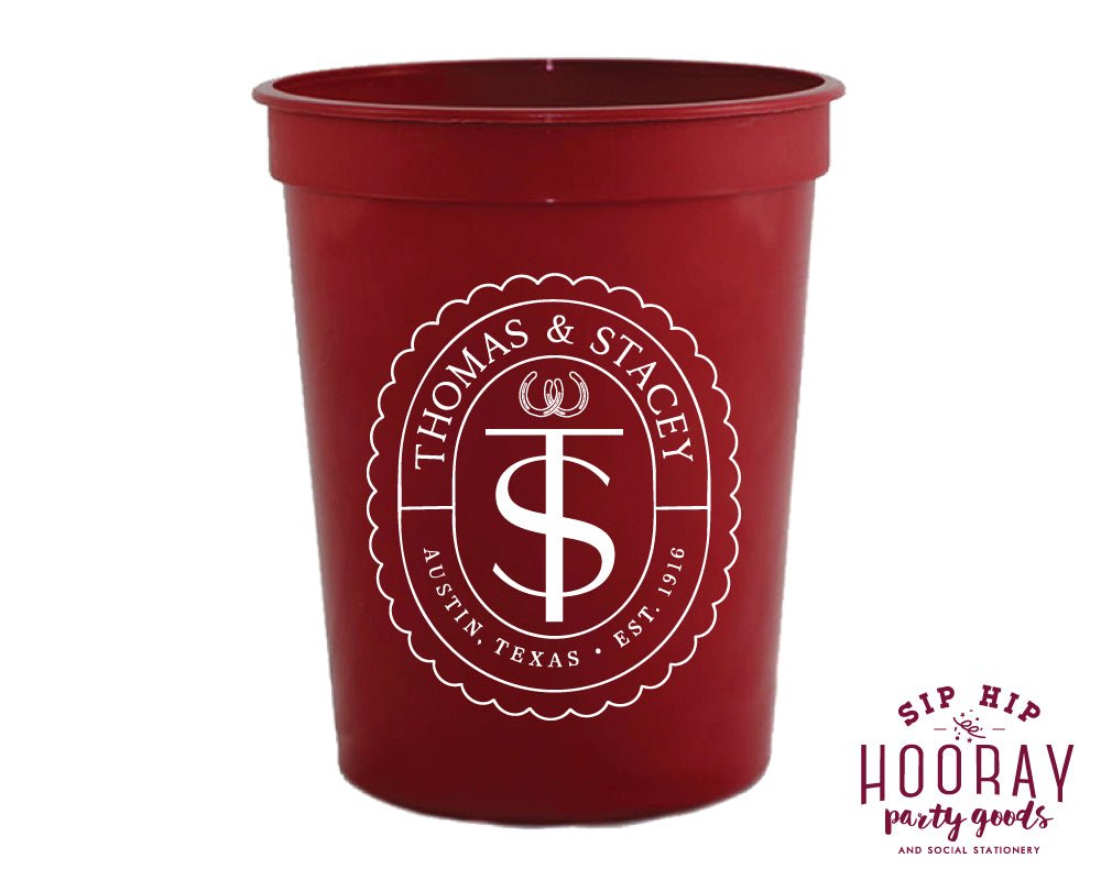 Custom Western Wedding Crest Stadium Cups