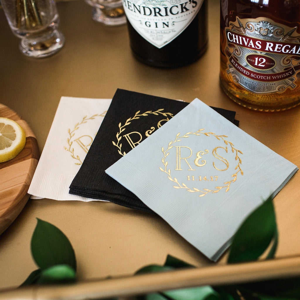 Custom Wreath Initials Beverage Napkin