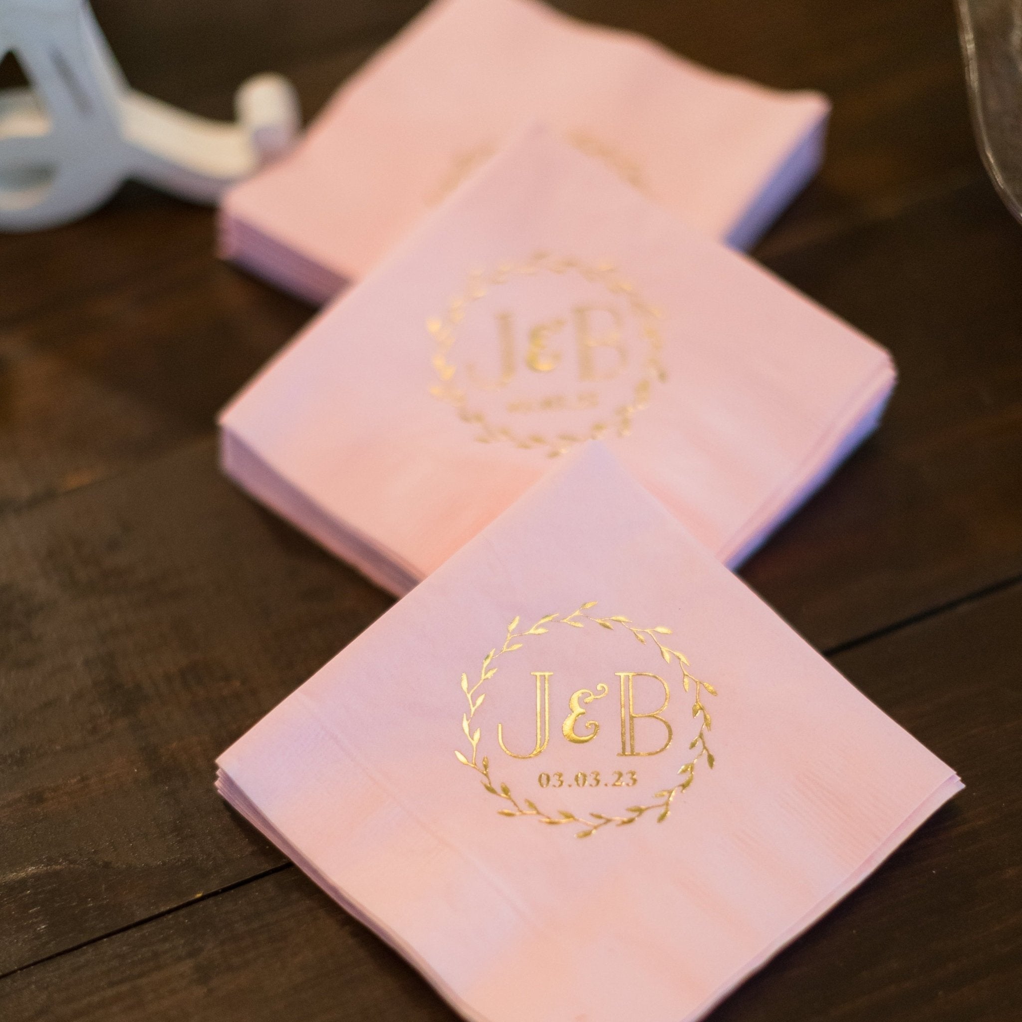 Custom Wreath Initials Beverage Napkin