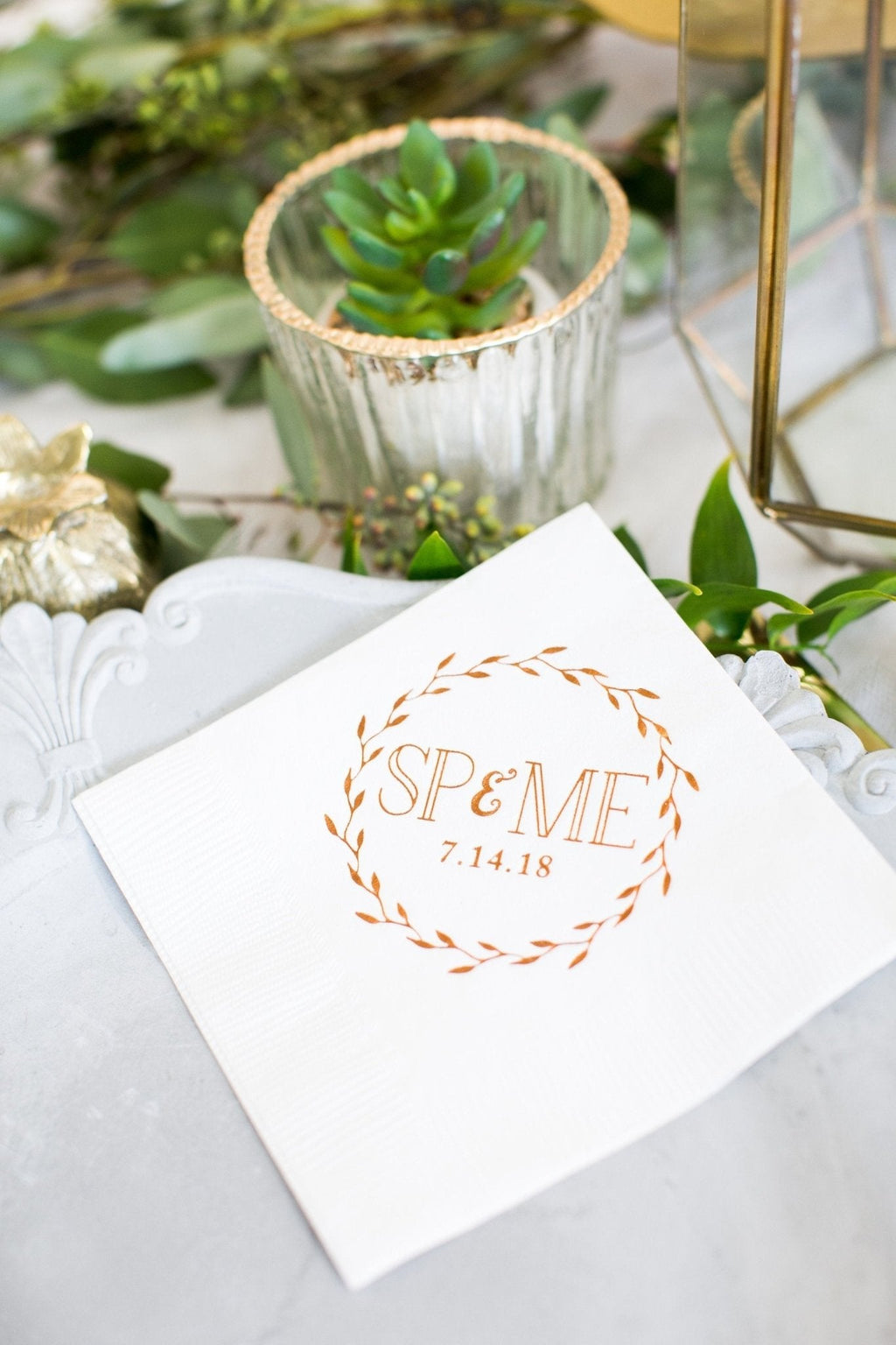 Custom Wreath Initials Beverage Napkin