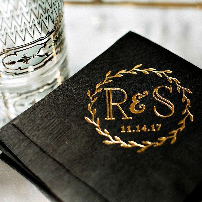 Custom Wreath Initials Beverage Napkin