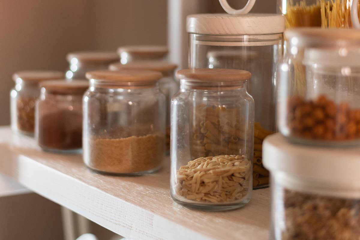 Glass Dry Goods Canister, Wood Lid, Small