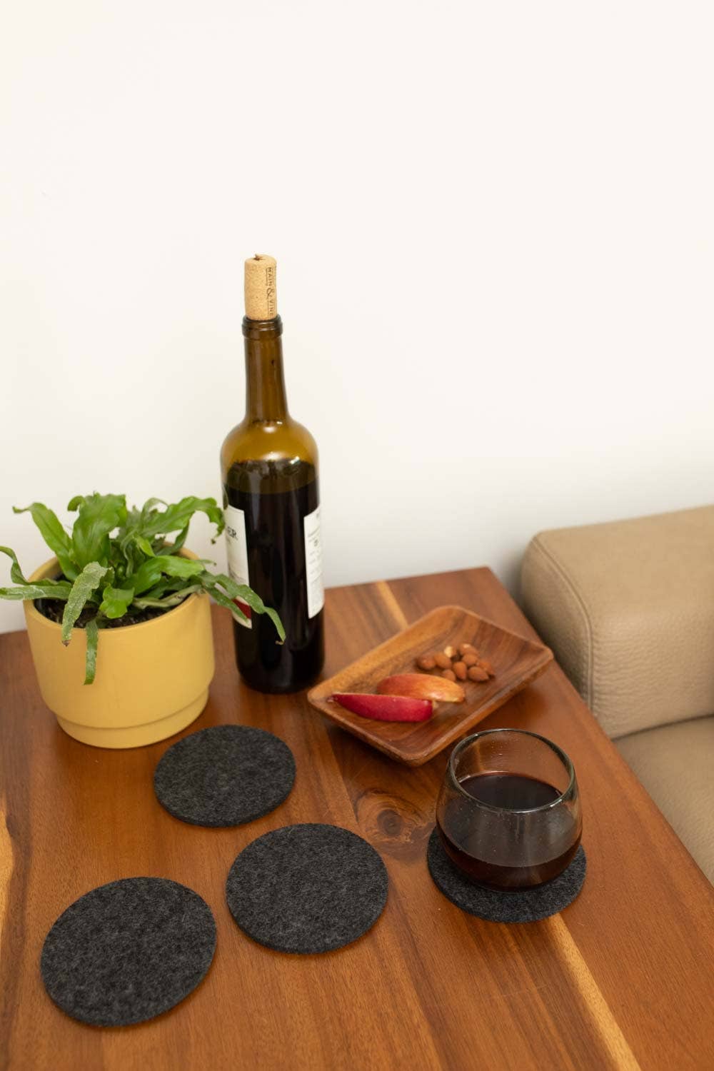 Charcoal: Bierfilzl Merino Wool Felt Round Coaster Solid 4 Pack