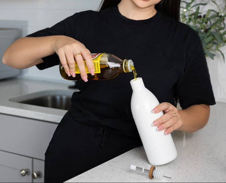 White Ceramic Olive Oil Dispenser Bottle, 17 oz