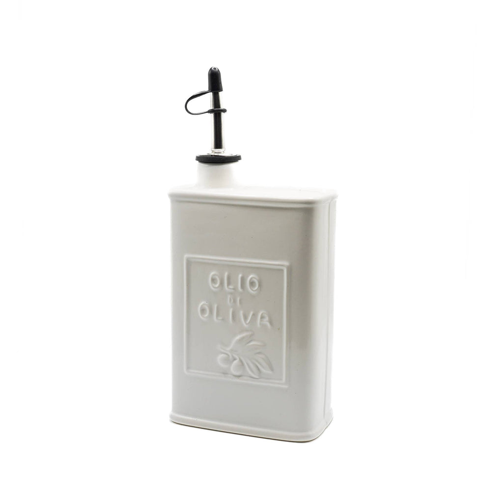 White Ceramic Olive Oil Dispenser Can, 17 oz