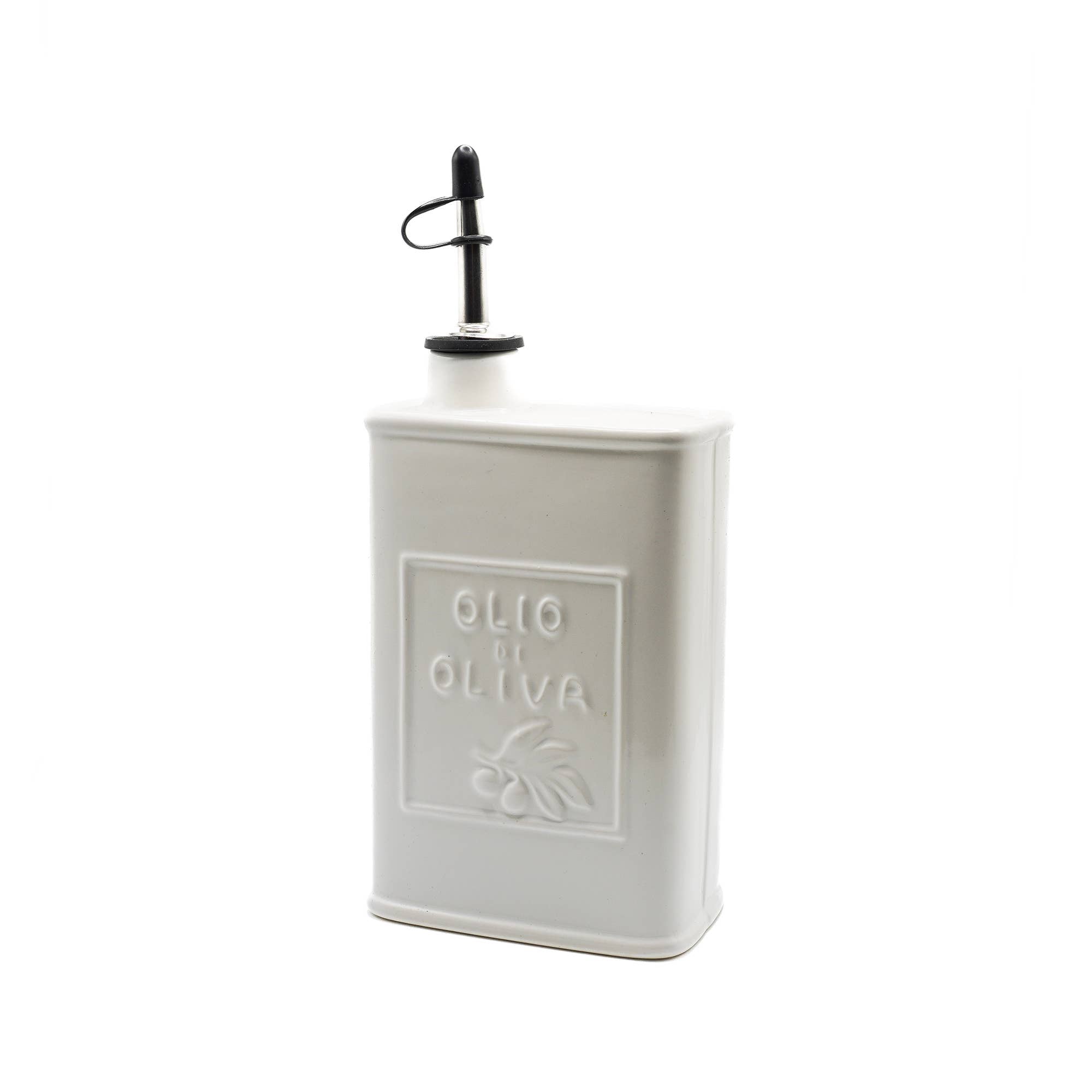White Ceramic Olive Oil Dispenser Can, 17 oz