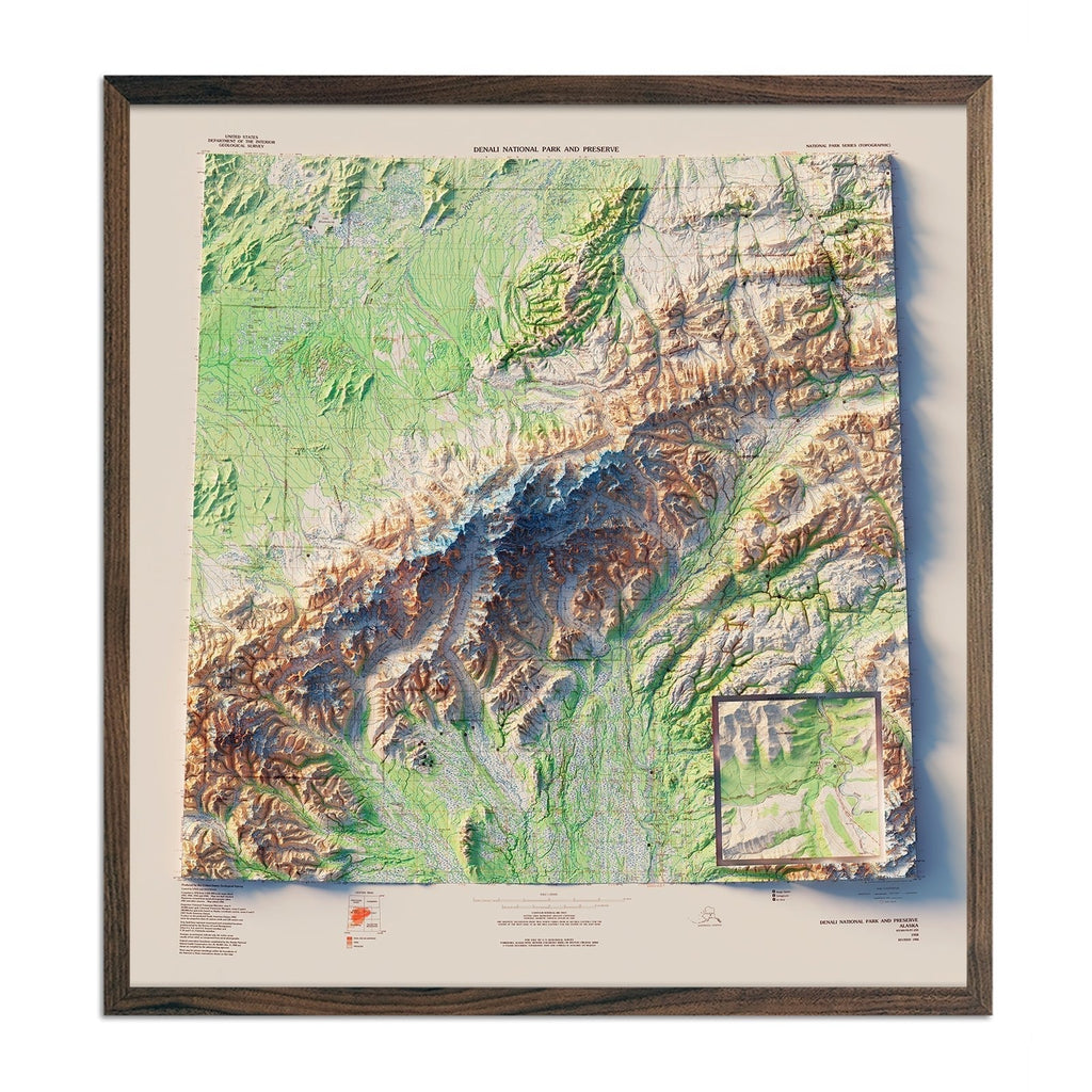 Denali National Park 1986 Shaded Relief Map - No Frame