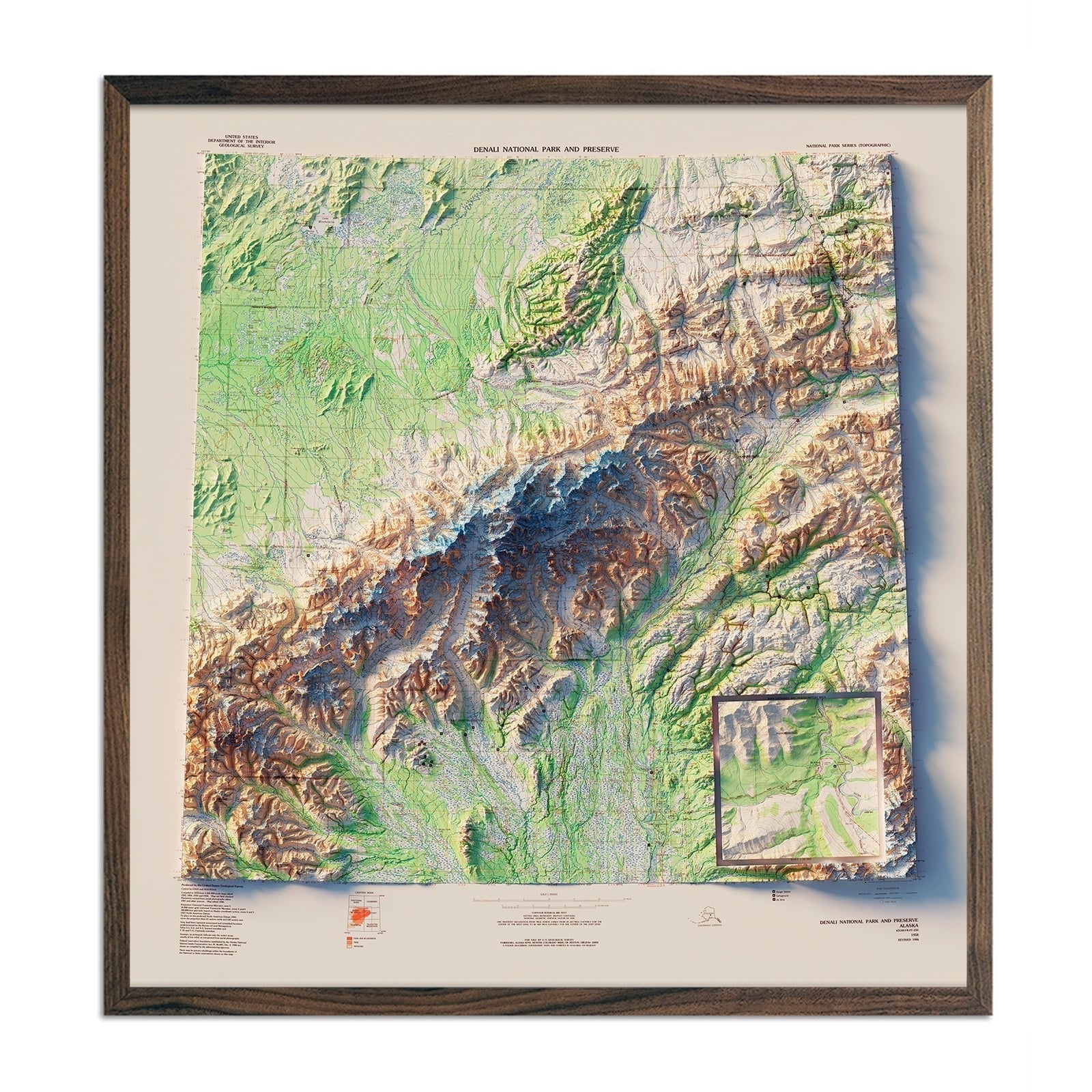 Denali National Park 1986 Shaded Relief Map - No Frame
