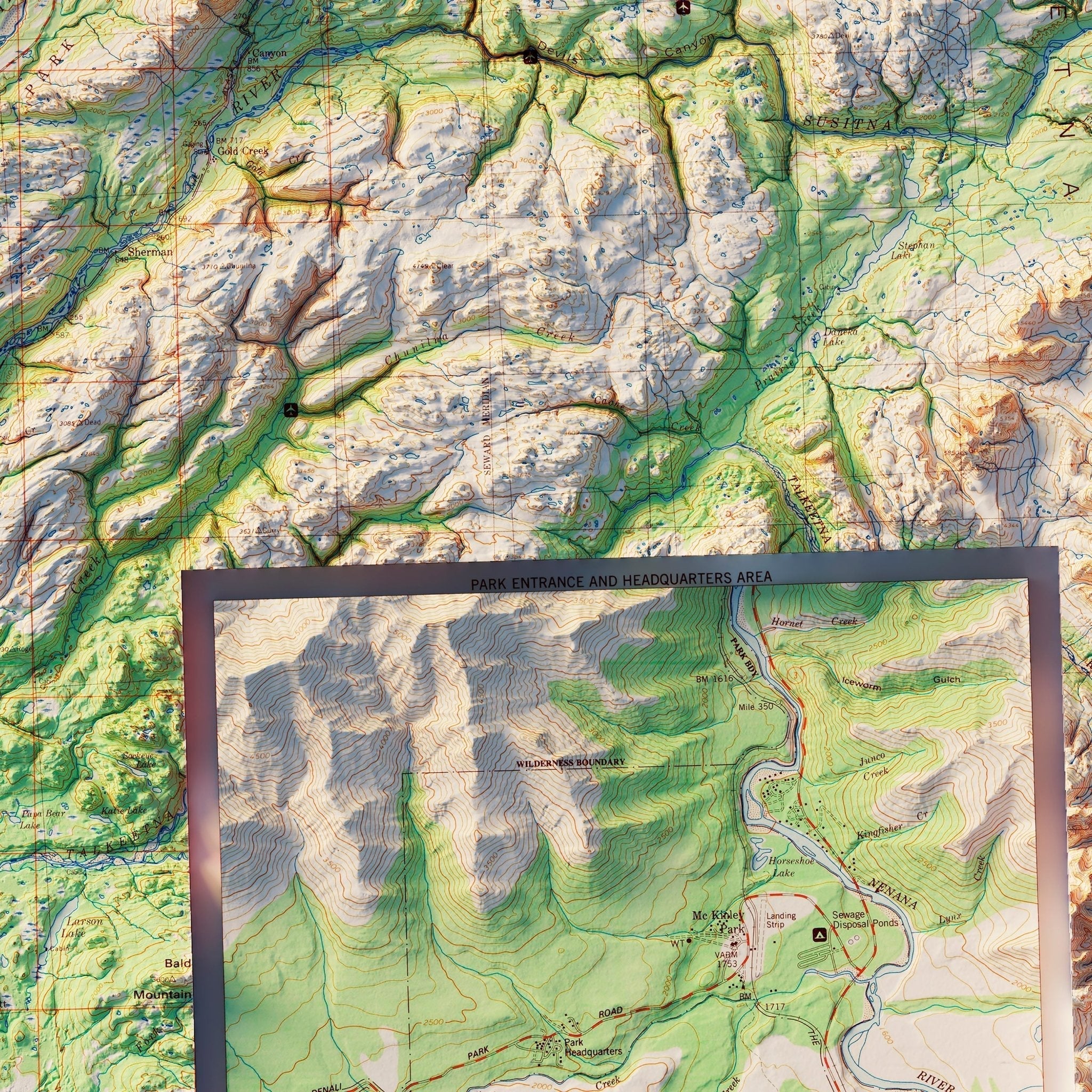 Denali National Park 1986 Shaded Relief Map - No Frame