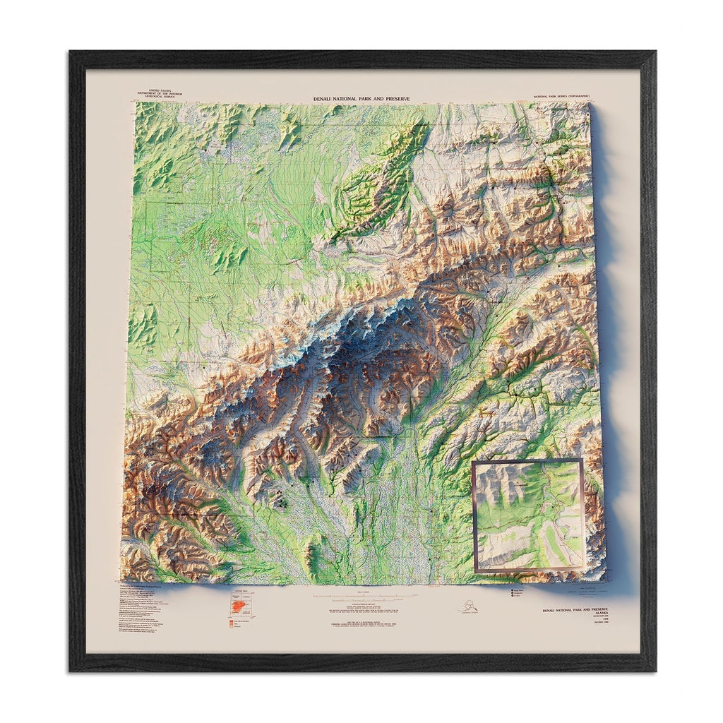 Denali National Park 1986 Shaded Relief Map - No Frame