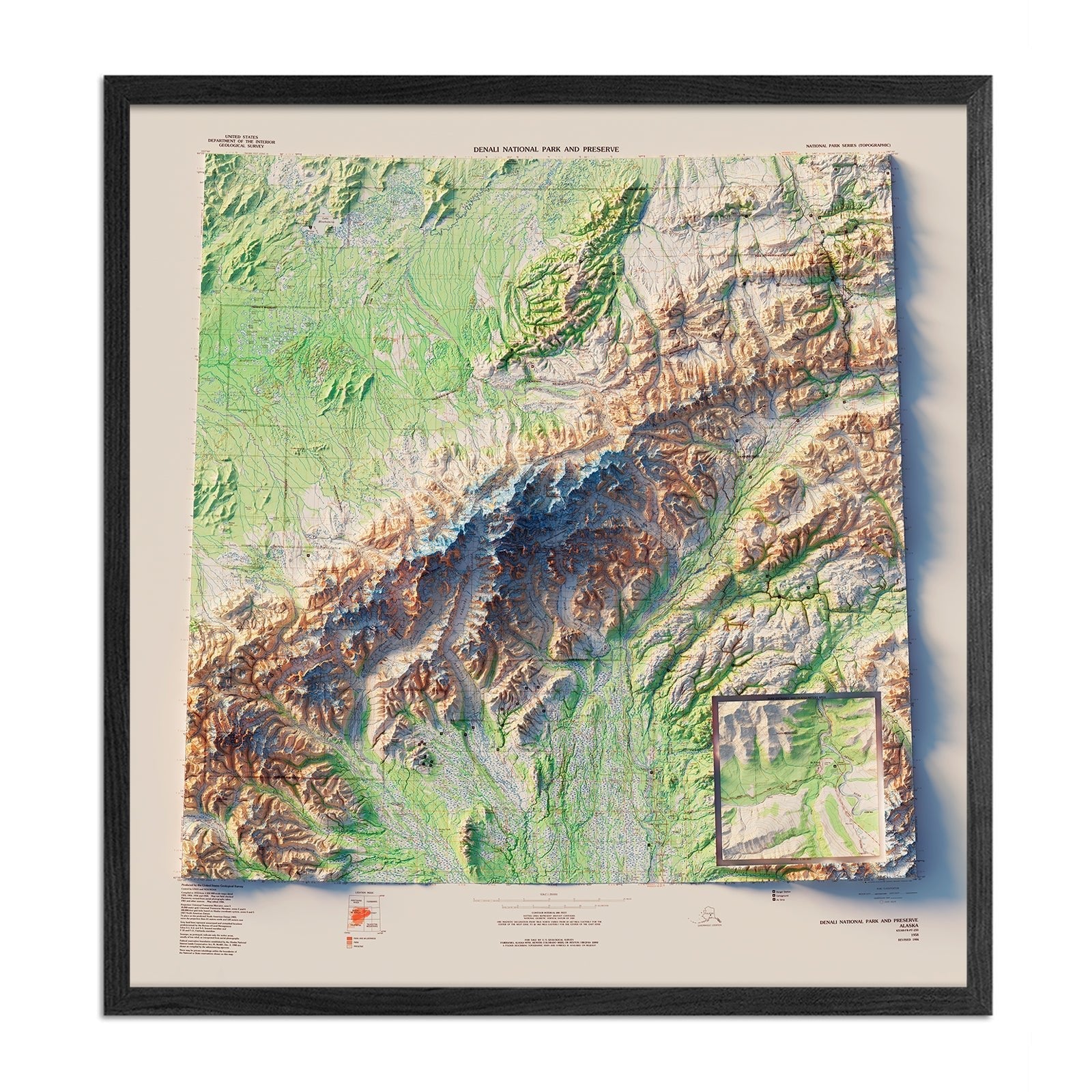 Denali National Park 1986 Shaded Relief Map - No Frame