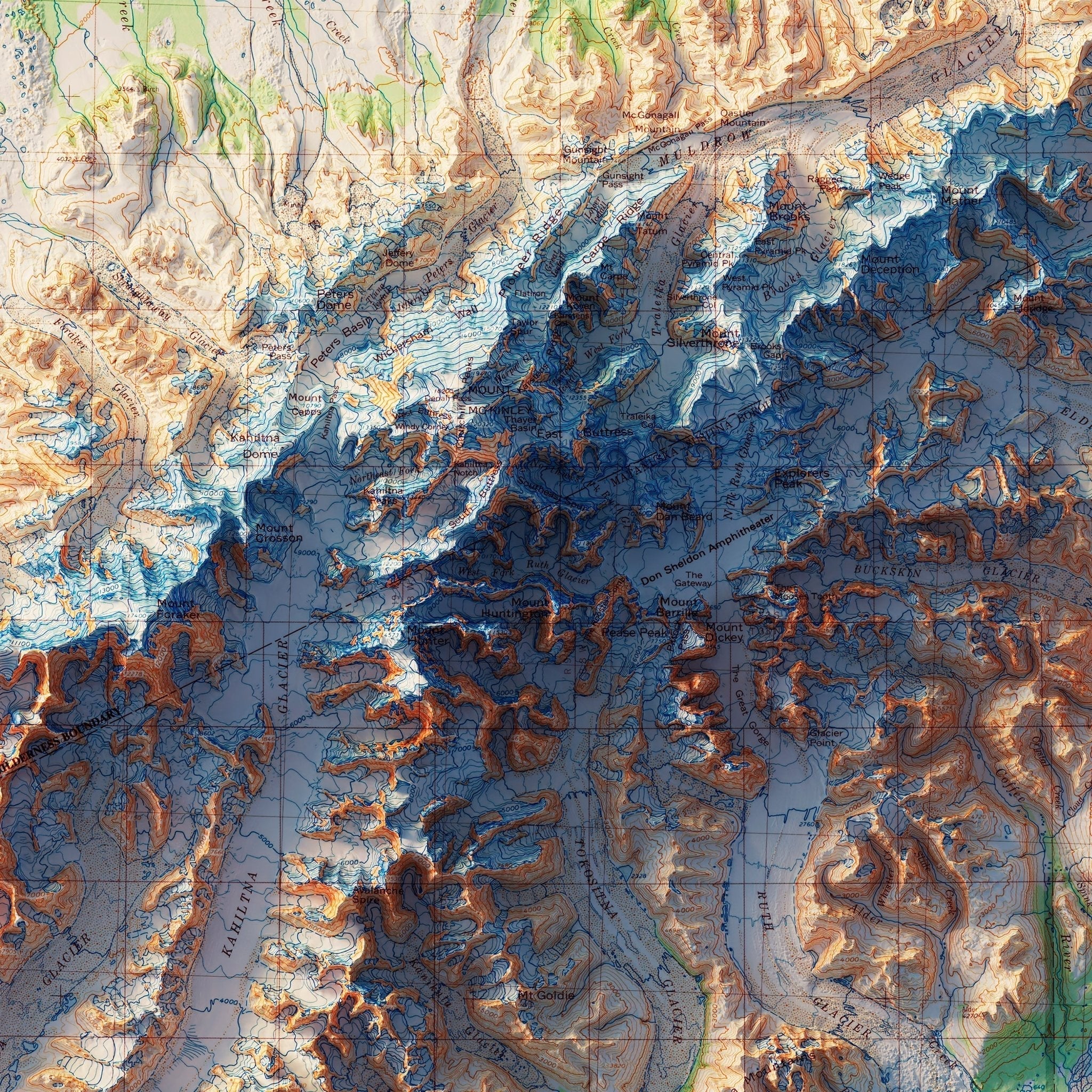 Denali National Park 1986 Shaded Relief Map - No Frame