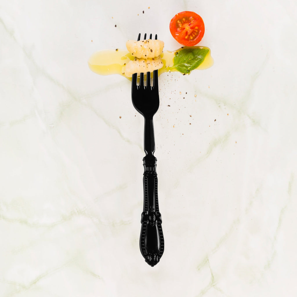 Black Baroque Disposable Plastic Dinner Forks