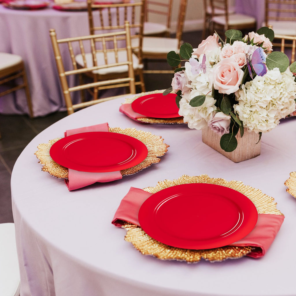 Solid Red Holiday Round Disposable Plastic Appetizer/Salad Plates (7.5")