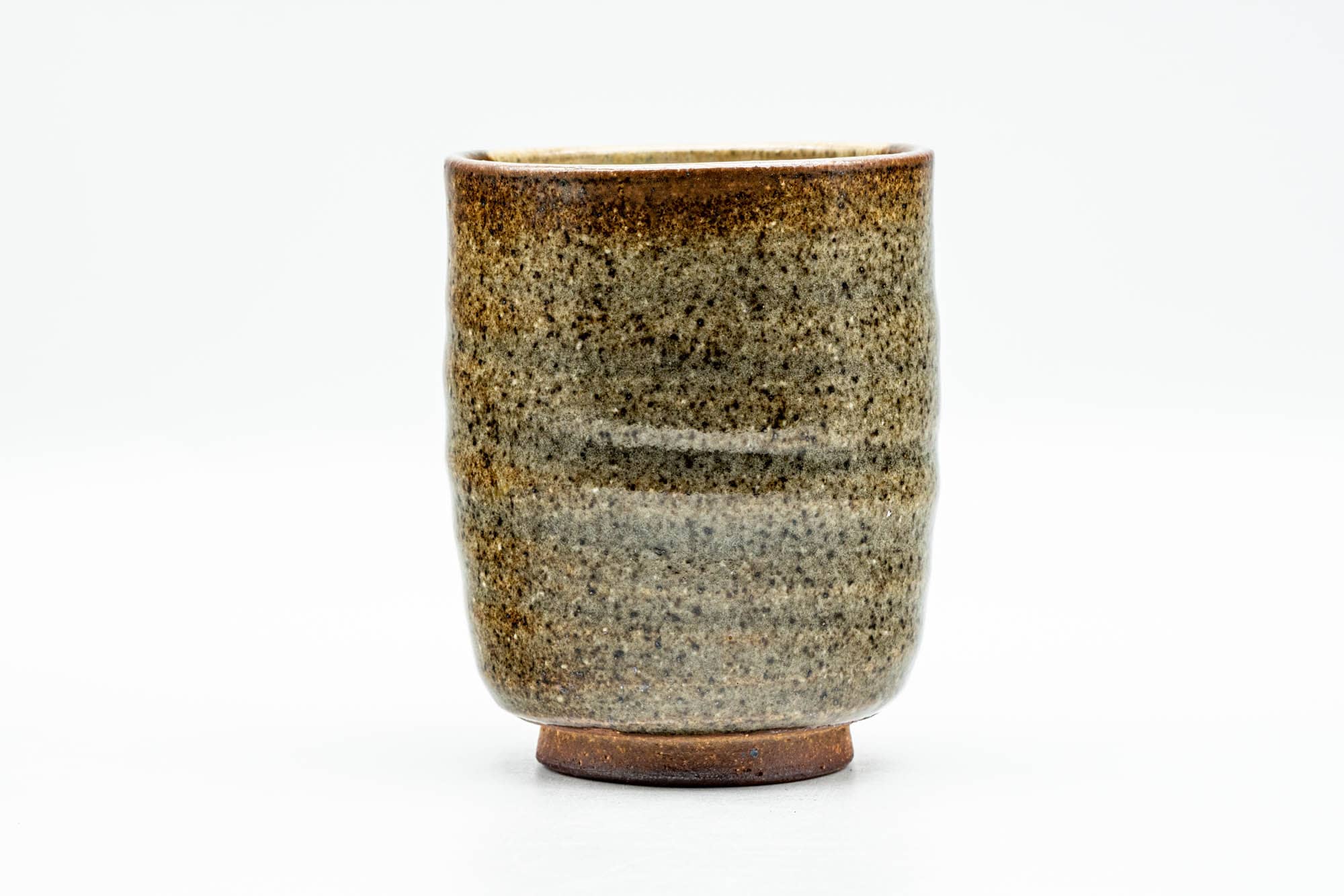 Japanese Teacup - Speckled Dark Green Beige Drip-Glazed Yunomi - 200ml