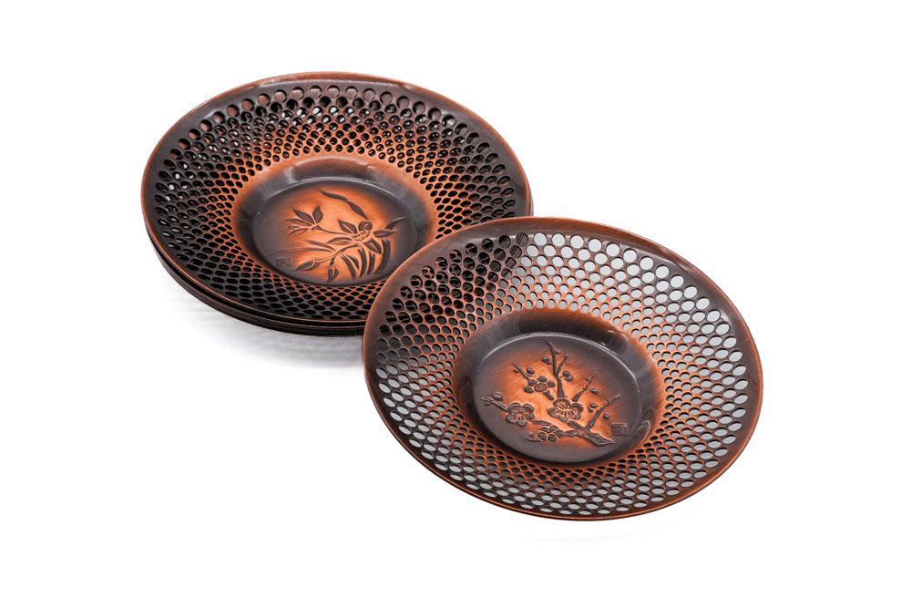 Japanese Chataku - Set of 5 Unique Copper Tea Saucers