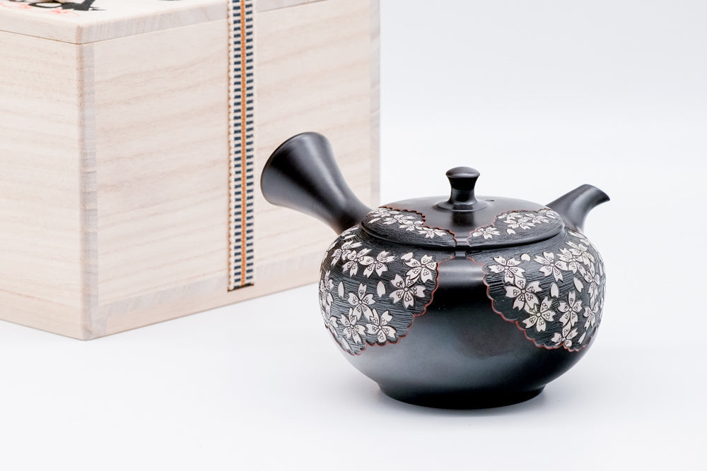 Plum Blossom Engraved Kokudei Tokoname Teapot - 200ml