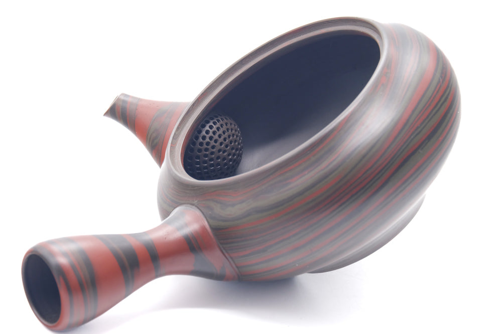 Japanese Kyusu - 雲仙窯 Unzen Kiln - Red Green Nerikomi Tokoname-yaki Teapot - 260ml