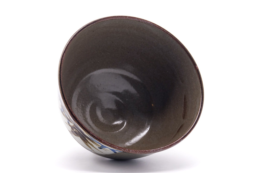 Japanese Matcha Bowl - Dark Brown Painted Leaves Chawan - 450ml