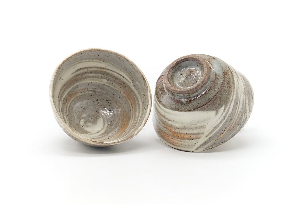Japanese Teacups - Pair of Grey Hakeme Yunomi - 70ml