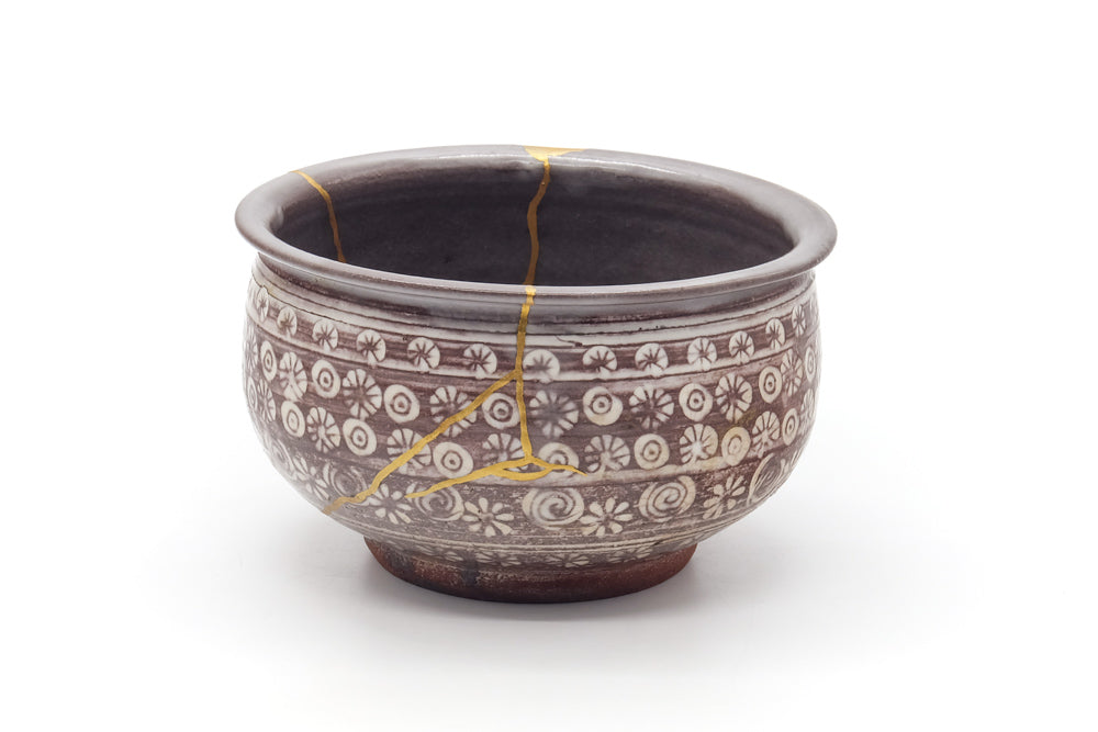 Japanese Kensui - Chrysanthemum Mishima Kintsugi Water Bowl - 640ml