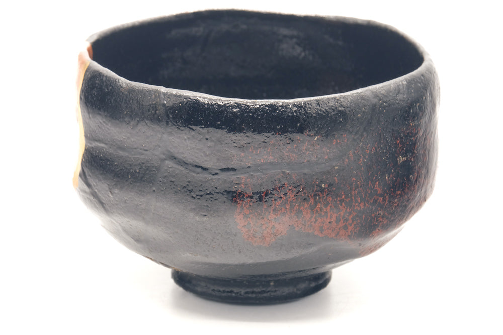 Japanese Matcha Bowl - Black Red Raku-yaki Kintsugi Chawan - 450ml