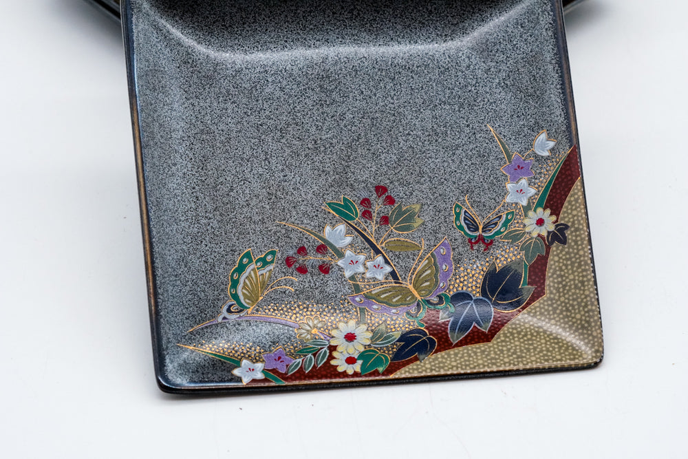 Japanese Chataku - Set of 5 Floral Square Ceramic Tea Saucers