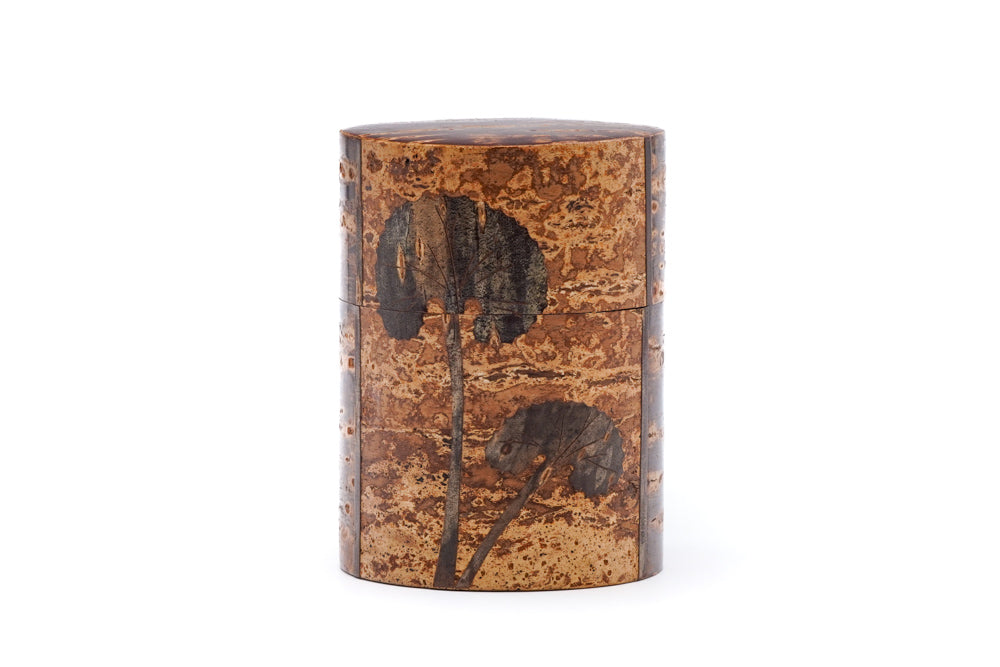 Japanese Chazutsu - Kabazaiku Fuki Leaves Cherry Bark Veneered Tea Canister