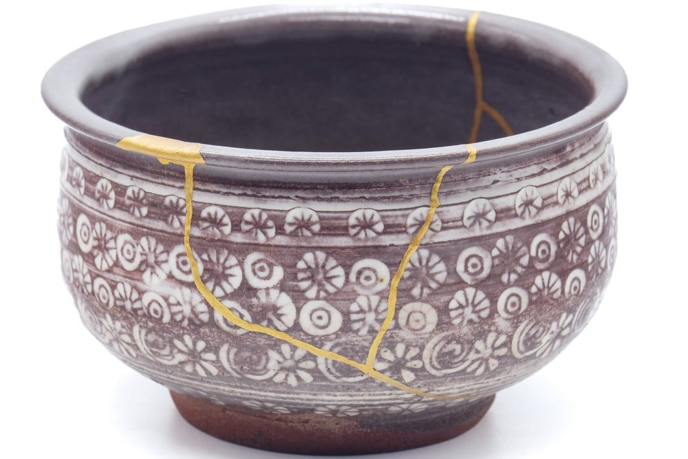 Japanese Kensui - Chrysanthemum Mishima Kintsugi Water Bowl - 640ml