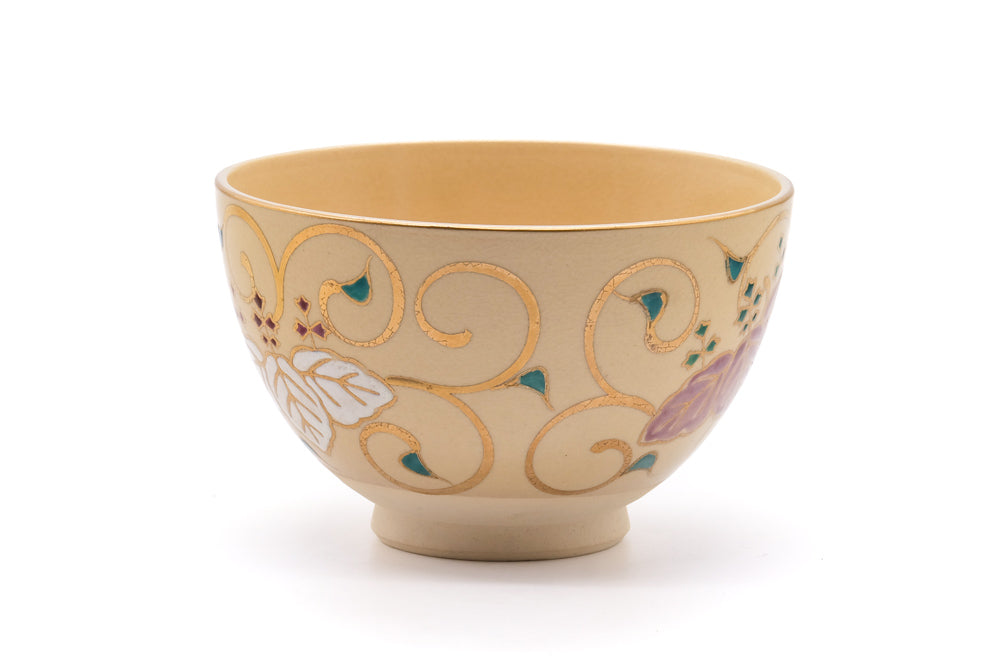 Japanese Matcha Bowl - Colorful Paulownia Patterned Kyo Chawan - 400ml