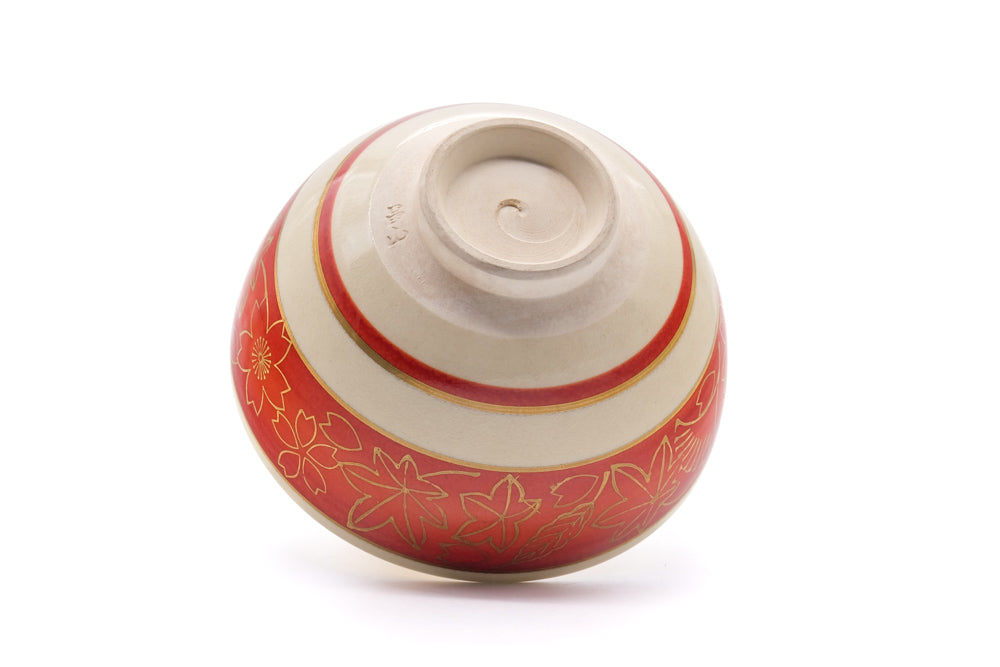 Japanese Matcha Bowl - Red Gold Momiji Kyo Chawan - 400ml