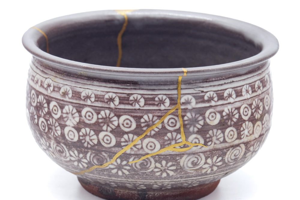 Japanese Kensui - Chrysanthemum Mishima Kintsugi Water Bowl - 640ml