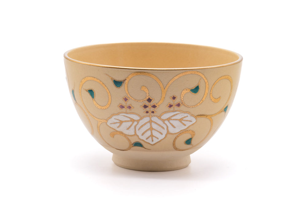 Japanese Matcha Bowl - Colorful Paulownia Patterned Kyo Chawan - 400ml