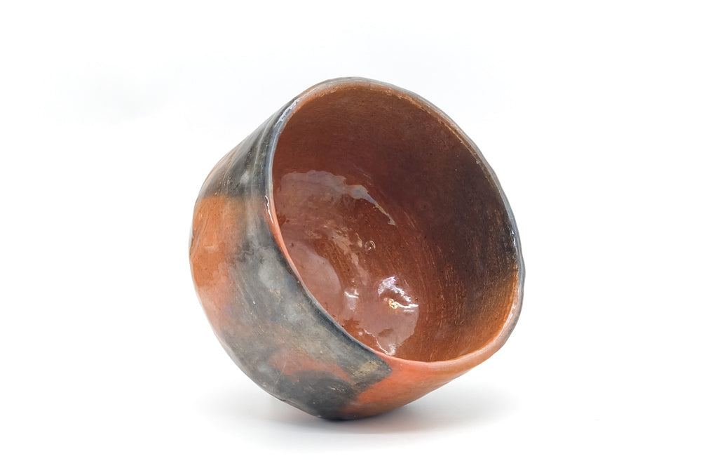 Japanese Matcha Bowl - Vintage Black Red Raku-yaki Chawan - 300ml