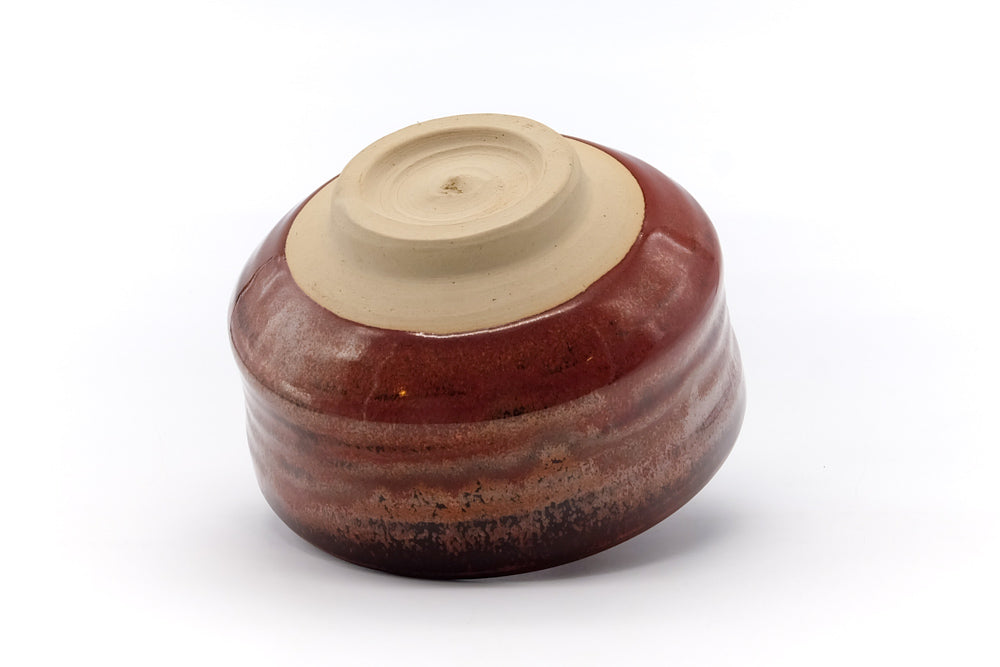 Japanese Matcha Bowl - Mottled Red Spiraling Chawan - 475ml