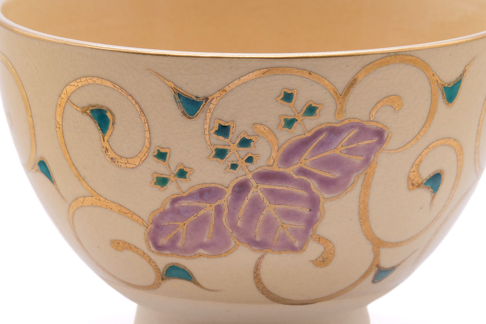 Japanese Matcha Bowl - Colorful Paulownia Patterned Kyo Chawan - 400ml