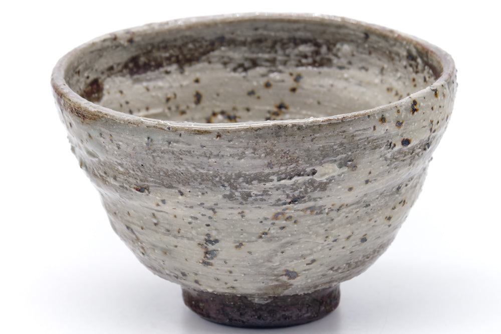 Japanese Matcha Bowl - Earthy Beige Grey Hakeme Textured Chawan