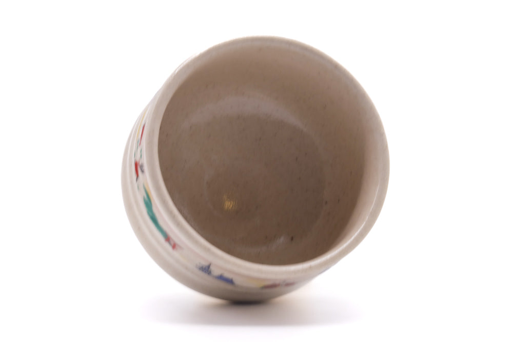 Japanese Matcha Bowl - 赤膚山 Akiyama Kiln - Decorated Akahada-yaki Chawan - 490ml
