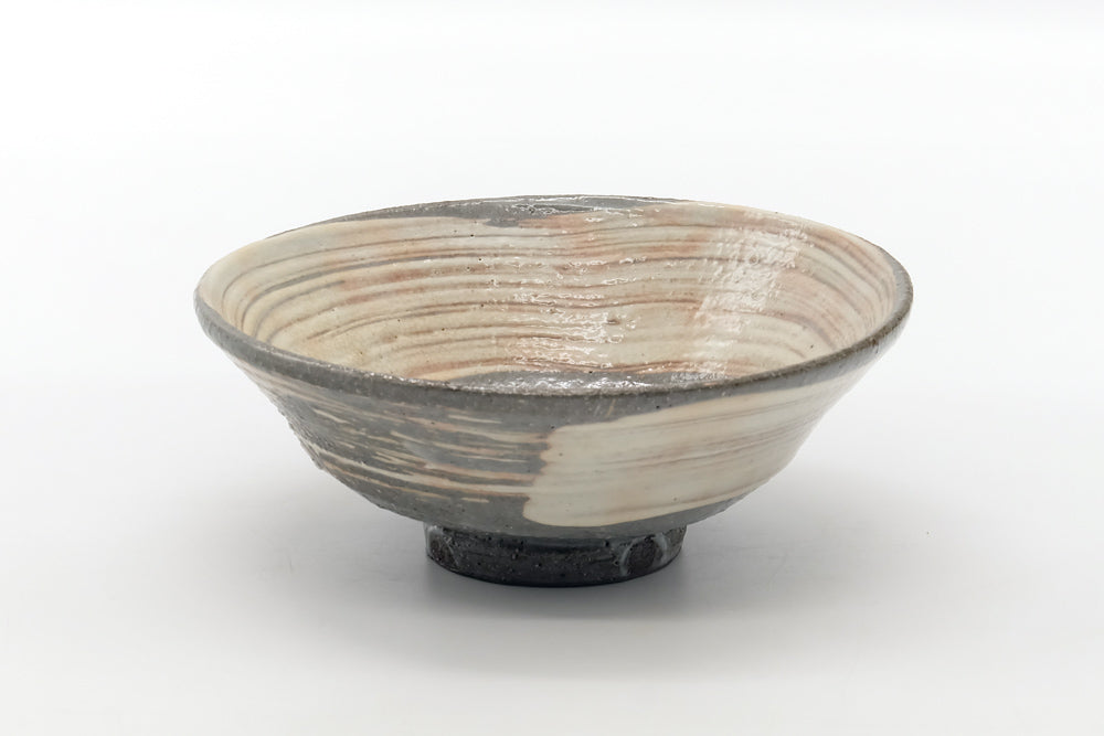 Japanese Matcha Bowl - Grey White Hakeme Brushstroke Summer Chawan - 200ml