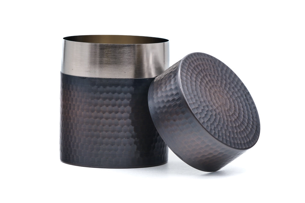 Japanese Chazutsu - Large Vintage Hammered Metal Tea Canister